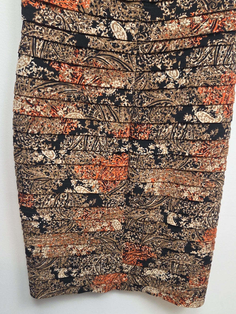 Adrianna Papell Classic Sleeveless Elegant Pleated Midi Dress Paisley Warm Tones - Picture 11 of 13